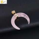 CSJA Purple Crystal Pink Quartz Crescent Moon Pendant
