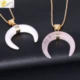 CSJA Purple Crystal Pink Quartz Crescent Moon Pendant