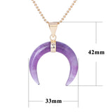 CSJA Purple Crystal Pink Quartz Crescent Moon Pendant