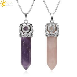 CSJA Healing Point Pendant Necklace Crystal Pillar Reiki Jewelry G197