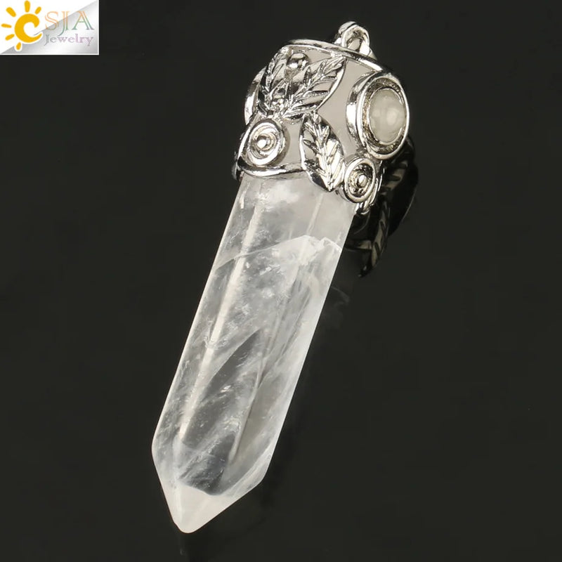 CSJA Healing Point Pendant Necklace Crystal Pillar Reiki Jewelry G197