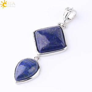 CSJA Stones Crystal Pendant Water Drop Geometric Quartz Lapis Lazuli