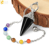 CSJA Stones Pendulum for Dowsing 7 Chakra Chain Cone Pendant Reiki Pendule
