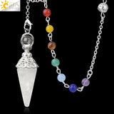 CSJA Stones Pendulum for Dowsing 7 Chakra Chain Cone Pendant Reiki Pendule