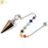 CSJA Stones Pendulum for Dowsing 7 Chakra Chain Cone Pendant Reiki Pendule