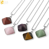 CSJA Natural Stones Pyramid Pendants Square Reiki Healing Jewelry