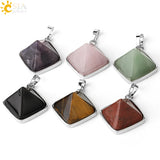 CSJA Natural Stones Pyramid Pendants Square Reiki Healing Jewelry