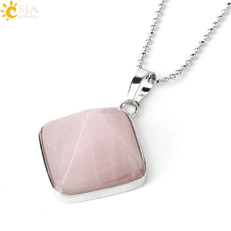CSJA Natural Stones Pyramid Pendants Square Reiki Healing Jewelry