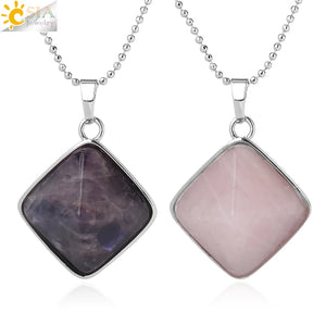 CSJA Natural Stones Pyramid Pendants Square Reiki Healing Jewelry