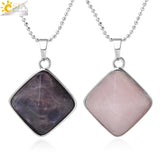 CSJA Natural Stones Pyramid Pendants Square Reiki Healing Jewelry