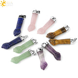 CSJA Natural Stone Pendant Necklace Carved Purple Crystal Quartz Tiger Eye Lapis