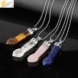 CSJA Natural Stone Pendant Necklace Carved Purple Crystal Quartz Tiger Eye Lapis