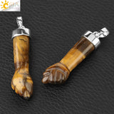 CSJA Natural Stone Pendant Necklace Carved Purple Crystal Quartz Tiger Eye Lapis