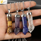CSJA Natural Stone Pendant Necklace Carved Purple Crystal Quartz Tiger Eye Lapis