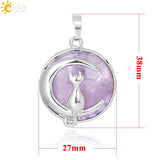 CSJA Cat Moon Pendant Natural Stone Kitten Lucky Jewelry Women Necklaces F334