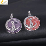 CSJA Cat Moon Pendant Natural Stone Kitten Lucky Jewelry Women Necklaces F334