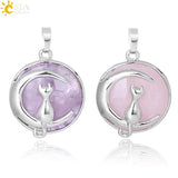 CSJA Cat Moon Pendant Natural Stone Kitten Lucky Jewelry Women Necklaces F334