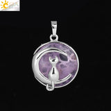 CSJA Cat Moon Pendant Natural Stone Kitten Lucky Jewelry Women Necklaces F334