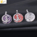 CSJA Cat Moon Pendant Natural Stone Kitten Lucky Jewelry Women Necklaces F334