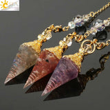 CSJA Natural Chip Stone Pendulum Hexagonal Reiki Yoga Pyramid Resin Pendant