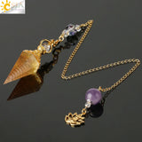 CSJA Natural Chip Stone Pendulum Hexagonal Reiki Yoga Pyramid Resin Pendant