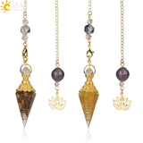 CSJA Natural Chip Stone Pendulum Hexagonal Reiki Yoga Pyramid Resin Pendant