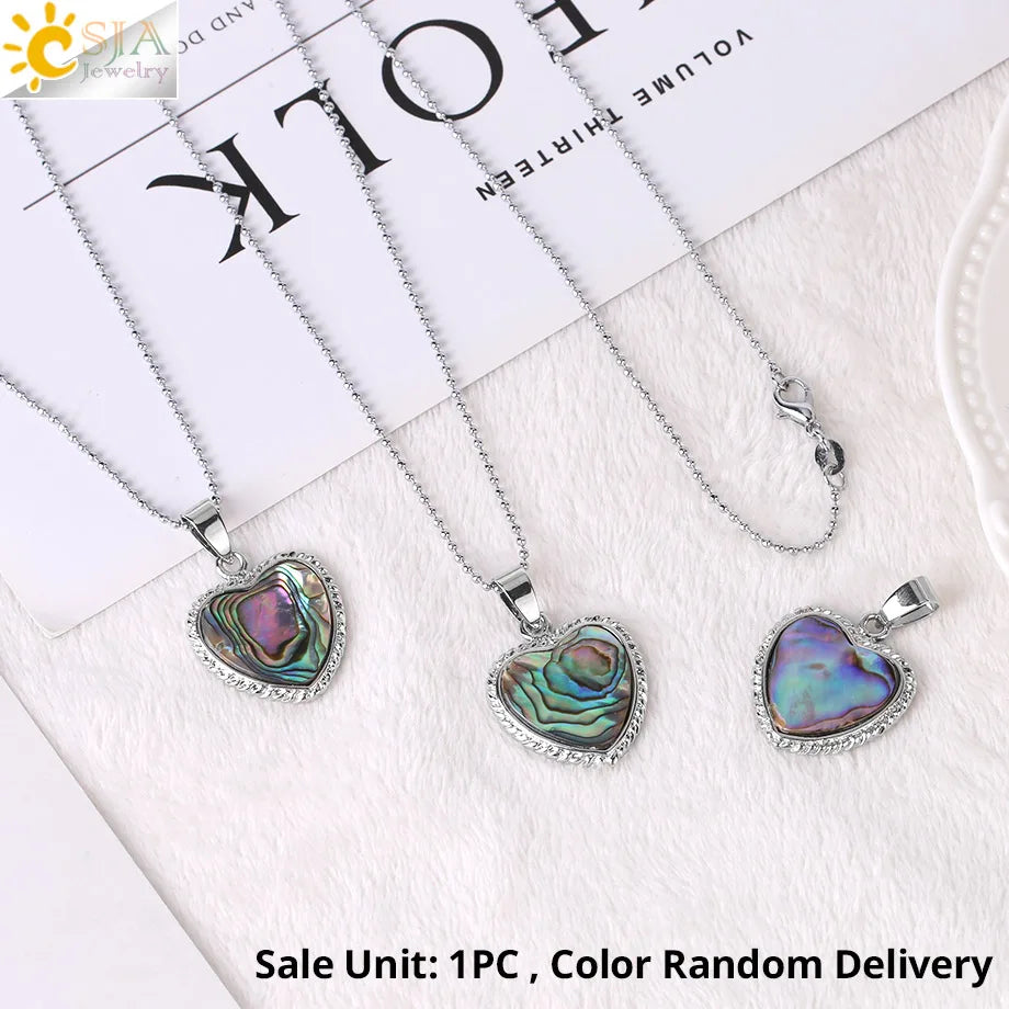 CSJA Abalone Shell Heart Pendant Necklace Women Vintage Jewelry H017