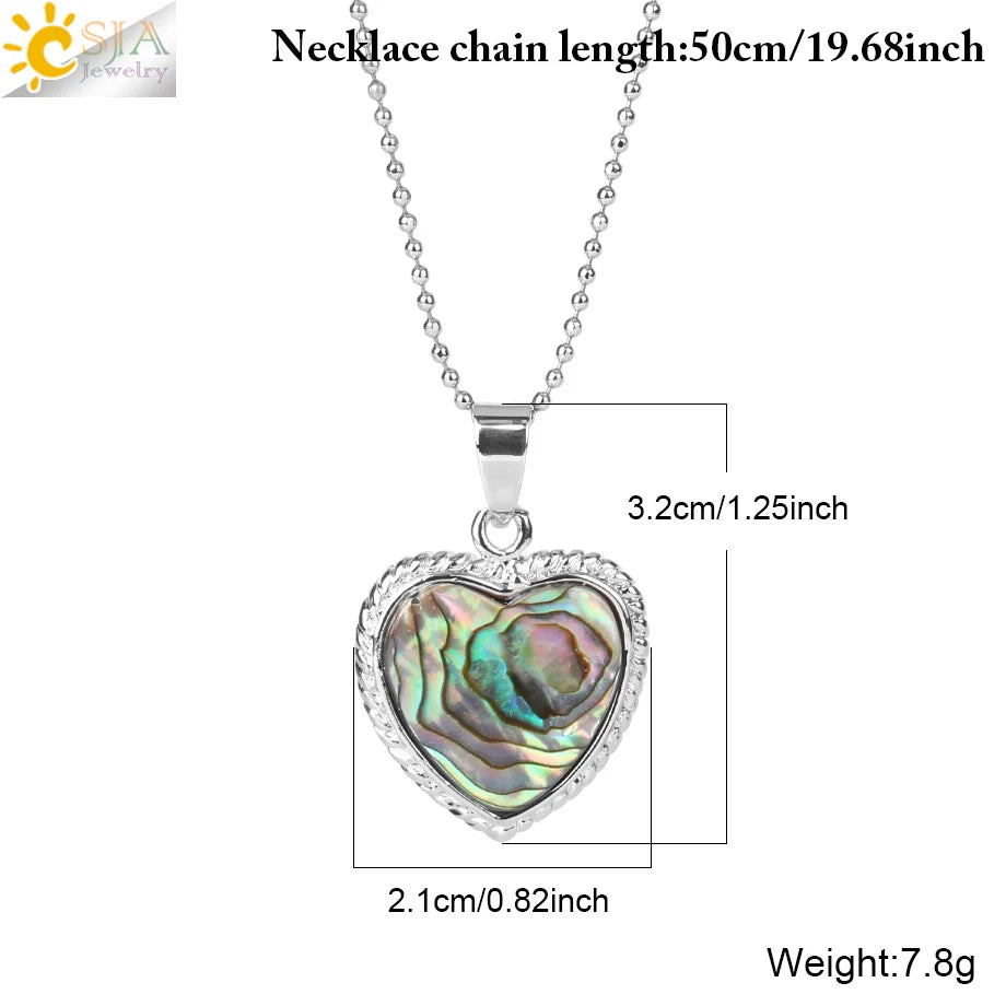 CSJA Abalone Shell Heart Pendant Necklace Women Vintage Jewelry H017