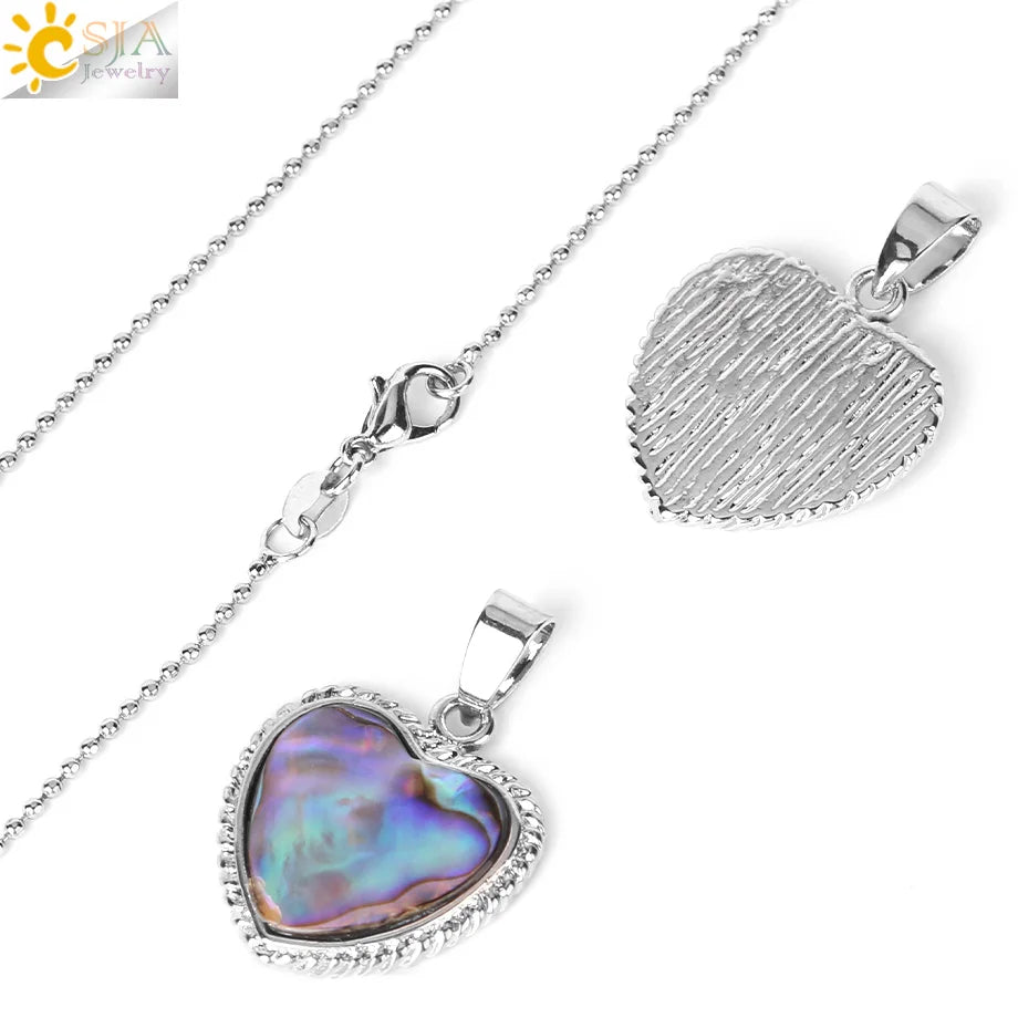 CSJA Abalone Shell Heart Pendant Necklace Women Vintage Jewelry H017