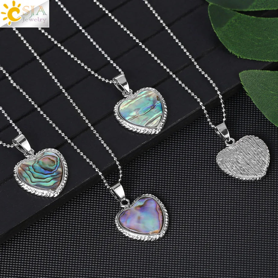 CSJA Abalone Shell Heart Pendant Necklace Women Vintage Jewelry H017