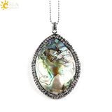 CSJA Abalone Oyster Shell Pendant Necklace Mother of Pearl Rhinestone