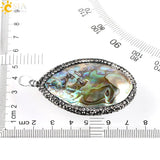 CSJA Abalone Oyster Shell Pendant Necklace Mother of Pearl Rhinestone