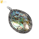 CSJA Abalone Oyster Shell Pendant Necklace Mother of Pearl Rhinestone