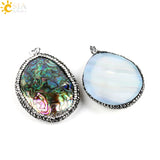 CSJA Abalone Oyster Shell Pendant Necklace Mother of Pearl Rhinestone