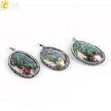 CSJA Abalone Oyster Shell Pendant Necklace Mother of Pearl Rhinestone