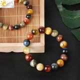 CSJA Tiger Eye Crystal Bracelet 8-12MM Round Beads G836