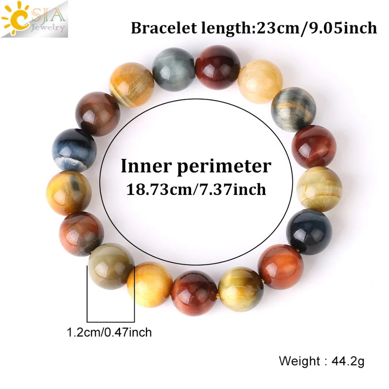 CSJA Tiger Eye Crystal Bracelet 8-12MM Round Beads G836