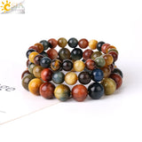 CSJA Tiger Eye Crystal Bracelet 8-12MM Round Beads G836