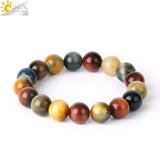 CSJA Tiger Eye Crystal Bracelet 8-12MM Round Beads G836