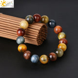 CSJA Tiger Eye Crystal Bracelet 8-12MM Round Beads G836