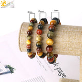 CSJA Tiger Eye Crystal Bracelet 8-12MM Round Beads G836
