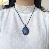 CSJA Oval Crystal Necklace Spirituality Rope Wrapped Natural Stone