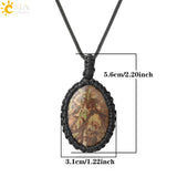 CSJA Oval Crystal Necklace Spirituality Rope Wrapped Natural Stone