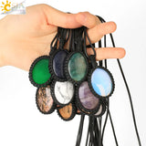 CSJA Oval Crystal Necklace Spirituality Rope Wrapped Natural Stone