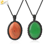 CSJA Oval Crystal Necklace Spirituality Rope Wrapped Natural Stone