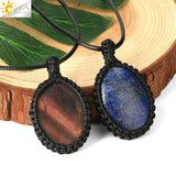 CSJA Oval Crystal Necklace Spirituality Rope Wrapped Natural Stone