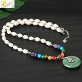 CSJA Oval Freshwater Pearls Necklace 7 Chakra Stones Short Necklaces G460