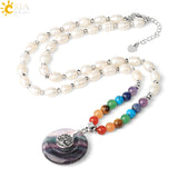 CSJA Oval Freshwater Pearls Necklace 7 Chakra Stones Short Necklaces G460
