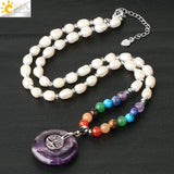 CSJA Oval Freshwater Pearls Necklace 7 Chakra Stones Short Necklaces G460