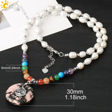 CSJA Oval Freshwater Pearls Necklace 7 Chakra Stones Short Necklaces G460